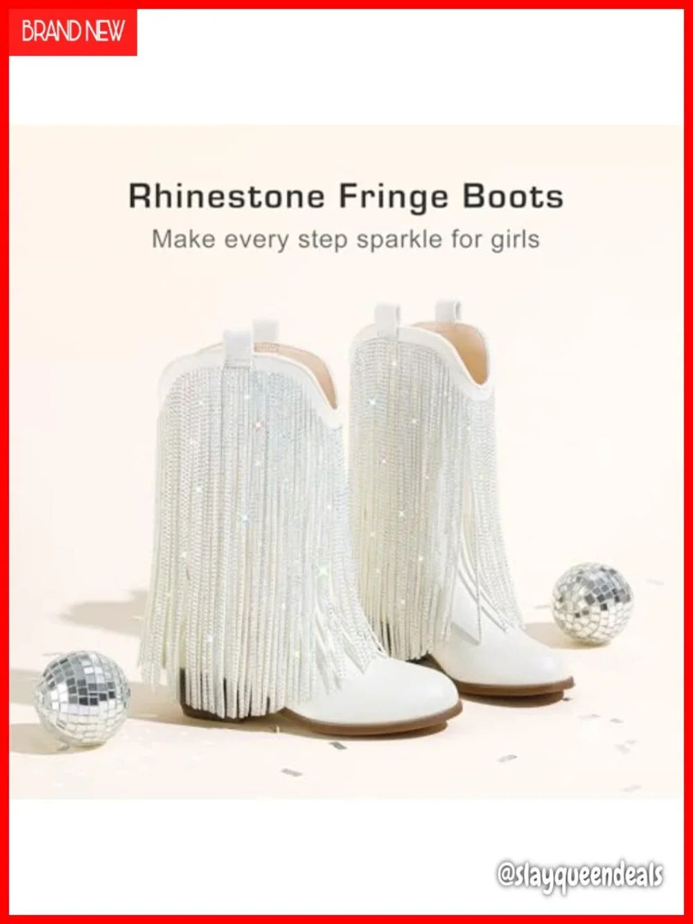 Girls Rhinestone Fringe Cowboy Boots Pointed Toe Pull On Western Boot